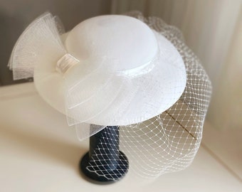 Bridal Fascinator Bowknot Hat with Birdcage, Face Veil Bow Wedding Hat, Face Tulle Cap For Bride