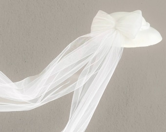 Chapeau d’arc de mariée avec voile, chapeau de mariage fascinateur tulle bowknot voile, casque haut court