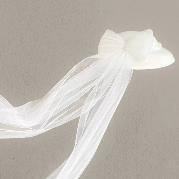 Chapeau d’arc de mariée avec voile, chapeau de mariage fascinateur tulle bowknot voile, casque haut court