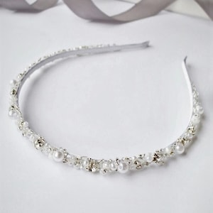 Crystal Pearl Bridal Tiara, Swarovski Wedding Crown Tiara, Headpiece, Hair Accessory for Bride - Engagement