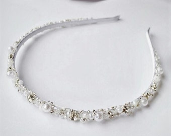 Crystal Pearl Bridal Tiara, Swarovski Wedding Crown Tiara, Headpiece, Hair Accessory for Bride - Engagement