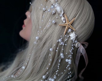 Starfish Bridal Crown Headband, Beach Wedding Crown, Seashell Wedding Headband, Hair Accessory for Bride / Party