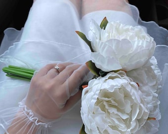 Guantes de novia de tul transparente con volantes: accesorio de boda corto