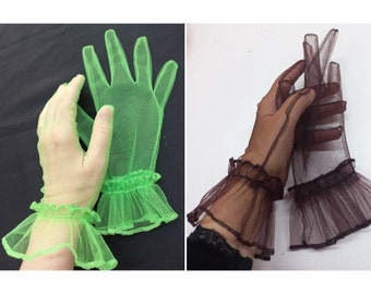 Gants courts en tulle transparent à volants, Gants de fête pour femmes, Gants de danse, Gants de mariée pour costume de cosplay