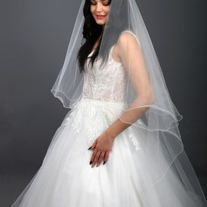 Knee Length Bridal Veil 2 Tiers, Waltz 66 inch Wedding Veil Soft Tulle, Long Wavy Edges Veil with Comb