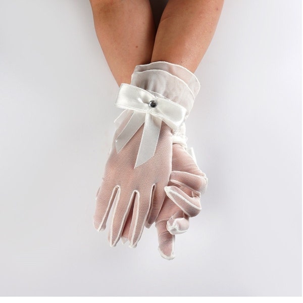 Gants de mariée à nœud à volants, gants de mariage courts, gants à nœud blanc pour filles, Tea Party, Cosplay