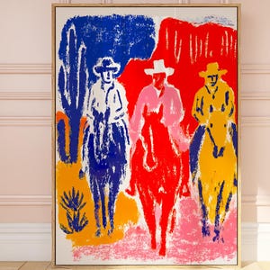 Southwestern cowboy Print, colorful abstract western horse painting, modern country cowboy poster, eclectic new mexico wall art