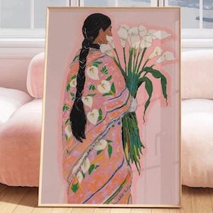 DIGITAL Los Alcatraces Art Print, mexican wall art, mexican art, latin art mexican woman decor, mexican decor, mexican gifts, calla lily art