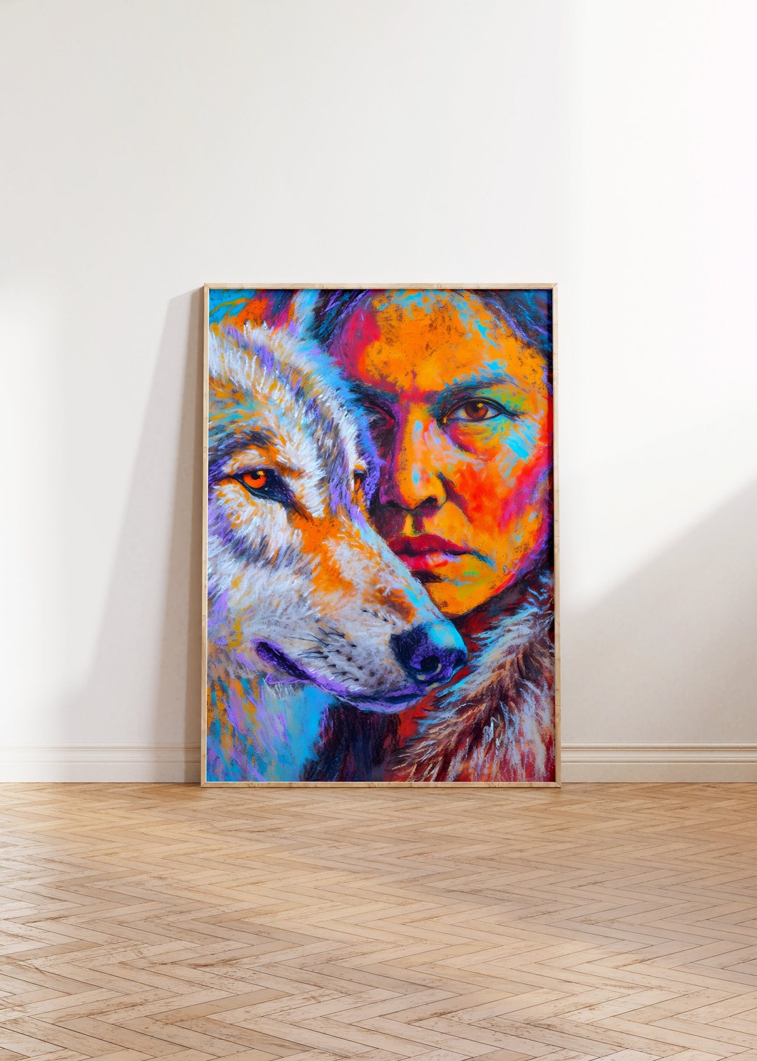 Comanche Wolf Whisperer, Native American Wall Art, Native American Wolf