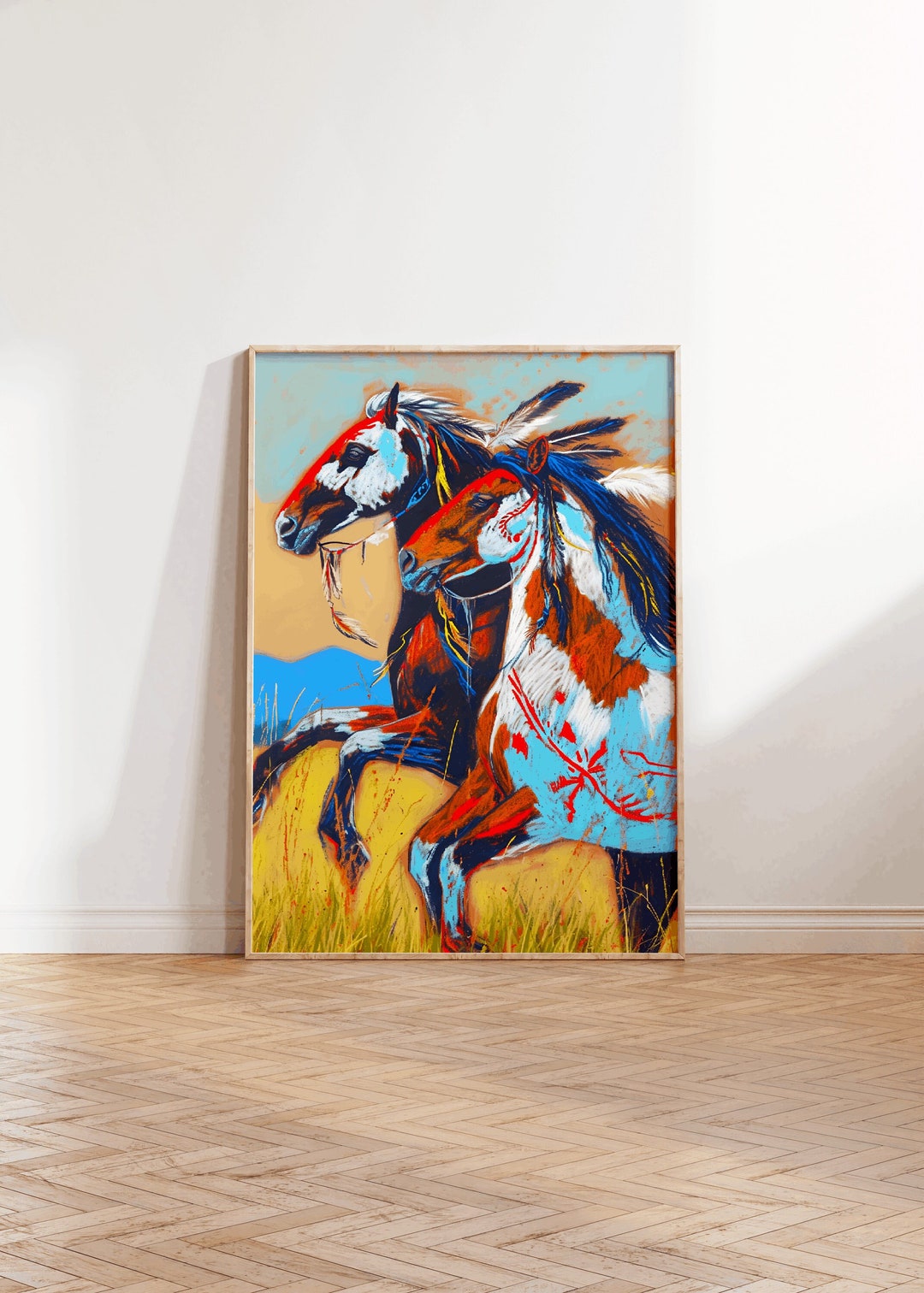 Native American Horse Soul Mate Art, Horse Wall Decoration, Bucking Horse, Native American Horse