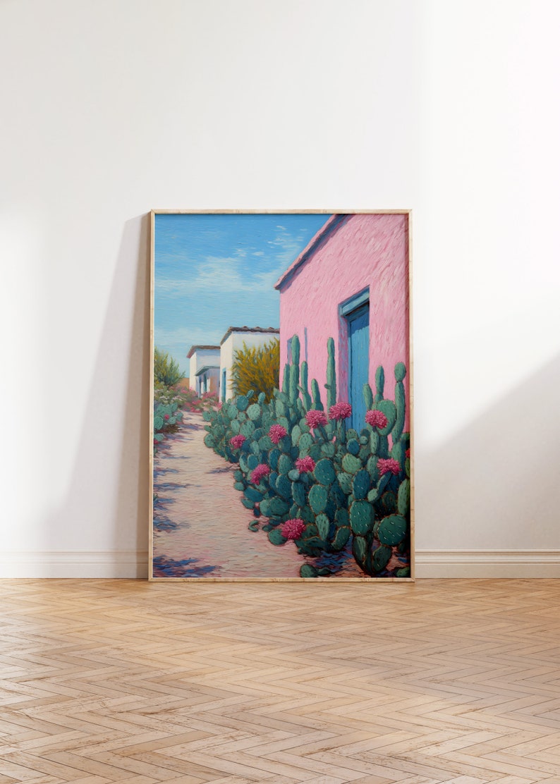 Mexican Town Cactus Art, New Mexico Art, Mexico Art Print, Art of