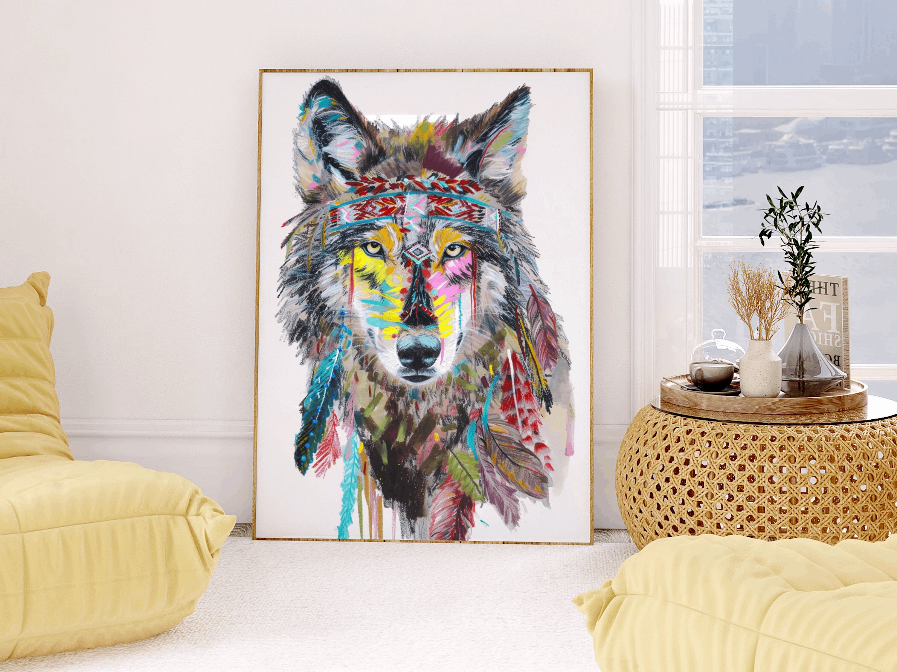 Native Wolf Design Native American Wolf Art, Nature Wolf Decoration Wolf Print Wall Art ...