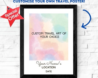 Impresión digital de viajes, póster de viajes personalizado, impresión artística de viajes personalizada, regalo personalizado para viajeros, impresión de vacaciones personalizable