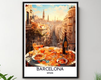 Barcelona Travel Poster, Barcelona Travel Print, Vintage Poster, Barcelona Wall Art, Spain Print, Barcelona Travel Gift Barcelona Wall Decor