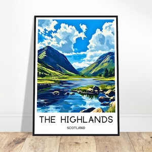 Scottish Highlands Travel Print Highlands Poster Scottish Art Print Scotland Lover Gift Wall Hanging Home Decor Highlands Illustration