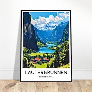 Lauterbrunnen Travel Print Lauterbrunnen Poster Swiss Art Print Switzerland Lover Gift Wall Hanging Home Decor Lauterbrunnen Illustration