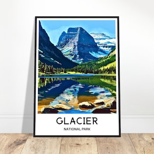 Glacier National Park Travel Print Poster American Art Print Montana Lover Gift Wall Hanging Home Decor Glacier National Park Illustration