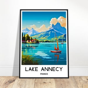Lake Annecy Travel Print Lake Annecy Poster French Art Print France Lover Gift Wall Hanging Art Home Office Decor Lake Annecy Illustration