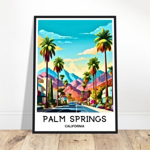 Affiche de voyage Palm Springs en Californie, impression d'art américain, cadeau pour les amoureux de la ville de Palm Springs, Tenture murale, illustration d'art en Californie