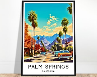 Palm Springs Travel Print California Poster American Art Print Palm Springs City Lover Gift Wall Hanging Art California Illustration