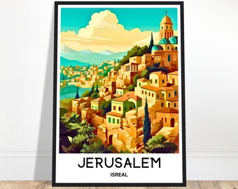 Impresión de viaje de Jerusalén Póster de Jerusalén Impresión de arte judío Regalo para amantes de Israel Colgante de pared Decoración de escritorio de oficina en casa Ilustración de Jerusalén