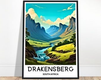 Impression voyage Drakensberg, affiche Drakensberg, impression d'art sud-africain, cadeau amoureux d'Afrique du Sud, tenture murale, décoration d'intérieur, Illustration du Drakensberg