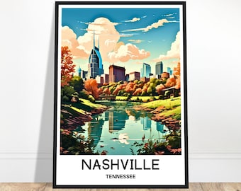 Nashville Travel Print Nashville Poster American Art Print Tennessee Lover Gift Wall Hanging Home Office Desk Decor Nashville Illustration