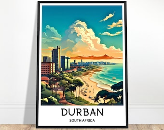 May include: A colourful illustration of the Durban skyline with a beach in the foreground. The text "DURBAN" and "SOUTH AFRICA" is printed below the image.
