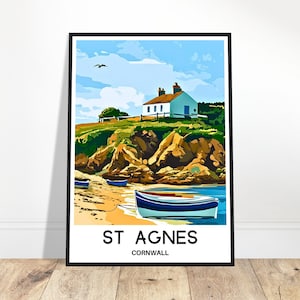 St Agnes Reise Print Cornwall Poster Englisch Kunstdruck England Liebhaber Geschenk Wandbehang Kunst St Agnes Stadt Illustration Home Office Dekor