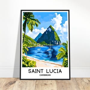 Saint Lucia Travel Print Saint Lucia Poster Caribbean Art Print Caribbean Lover Gift Wall Hanging Home Decor Saint Lucia Island Illustration