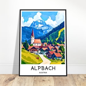Alpbach Travel Print Alpbach Poster Österreich Kunst Druck Österreich Liebhaber Geschenk Wandbehang Home Office Schreibtisch Dekor Alpbach Illustration