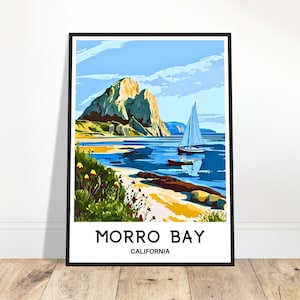 Morro Bay Travel Print Morro Bay Poster American Art Print California Lover Gift Wall Hanging Morro Bay Beach Illustration Home Office Decor