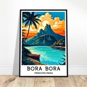Impresión de viaje de Bora Bora Póster de Bora Bora Impresión artística de la Polinesia Francesa Regalo para amantes de Bora Bora Arte para colgar en la pared Ilustración de la isla de Bora Bora