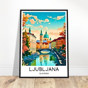Impresión de viaje de Liubliana Póster de Liubliana Impresión de arte esloveno Regalo para amantes de Eslovenia Colgante de pared Decoración de oficina en casa Ilustración de la ciudad de Liubliana