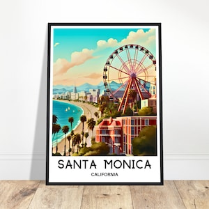 Santa Monica Reise Druck Kalifornien Poster Amerikanischer Kunstdruck Santa Monica Liebhaber Geschenk Kalifornien Wandbehang Kunst Haus Büro Schreibtisch Dekor