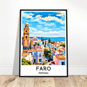 Faro reizen print Faro poster Portugese kunst print Portugal minnaar cadeau muur hangende kunst Home Office decor Faro Algarve illustratie