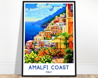Amalfi Travel Poster, Amalfi Travel Print, Amalfi Coast Wall Art, Amalfi Coast Gift, Amalfi Coast Italy Wall Decor, Italy Painting Artwork