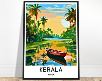 Kerala Travel Print Kerala Poster Indian Art Print India Lover Gift Wall Hanging Home Office Desk Decor Kerala Illustration