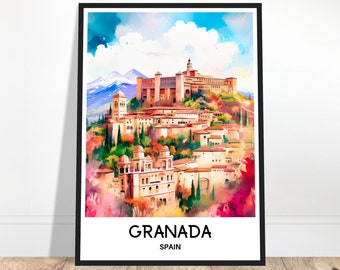 Stampa acquerello di Granada Poster di viaggio di Granada Stampa artistica spagnola Regalo per gli amanti della Spagna Illustrazione della pittura ad acquerello della città di Granada Decorazione per la casa