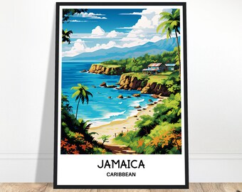 Jamaica Travel Print Jamaica Poster Caribbean Art Print Caribbean Lover Gift Wall Hanging Home Office Decor Jamaica Island Illustration