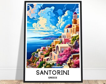 Santorini Travel Poster Santorini Travel Print Santorini Island Print Santorini Greece Print Santorini Travel Gift Santorini Wall Print