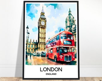 London Aquarell Druck London Reise Poster Englisch Kunst Druck England Liebhaber Geschenk London Stadt Aquarell Malerei Illustration Wohnkultur