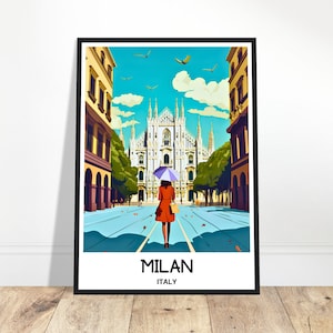 Mailand Reise-Druck Italien Poster italienische Kunstdruck Italien Liebhaber Geschenk Mailand Stadt Wandbehang Kunst Haus Büro Schreibtisch Dekor Mailand Illustration