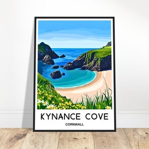 Impresión de viaje de Kynance Cove Póster de Kynance Cove Impresión de arte en inglés Regalo para amantes de Inglaterra Colgante de pared Decoración de escritorio de oficina en casa Ilustración de Cornualles