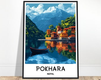 Pokhara Travel Print Pokhara Poster Nepalese Art Print Nepal Lover Gift Wall Hanging Art Home Office Room Decor Pokhara Illustration