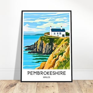 Pembrokeshire Travel Print Pembrokeshire Poster Welsh Art Print Wales Lover Gift Wall Hanging Pembrokeshire Illustration Home Office Decor