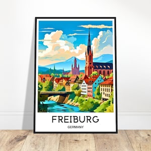 Freiburg im Breisgau reizen print poster Duitse kunst print Duitsland minnaar cadeau muur opknoping kantoor aan huis kamer decor Freiburg stad illustratie