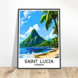 Saint Lucia Travel Print Saint Lucia Poster Caribbean Art Print Caribbean Lover Gift Wall Hanging Home Decor Saint Lucia Island Illustration