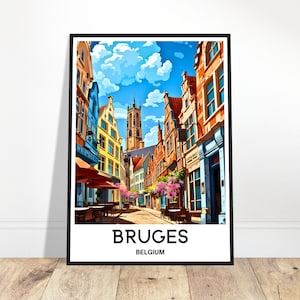Brügge Reise-Druck Brügge Poster Belgischer Kunstdruck Belgien Liebhaber Geschenk Wandbehang Kunst Home Office Schreibtisch Dekor Brügge Stadt Illustration