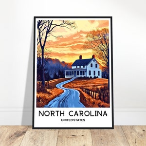 North Carolina Travel Print North Carolina Poster American Art Print United States Lover Gift North Carolina Illustration Wall Hanging Art